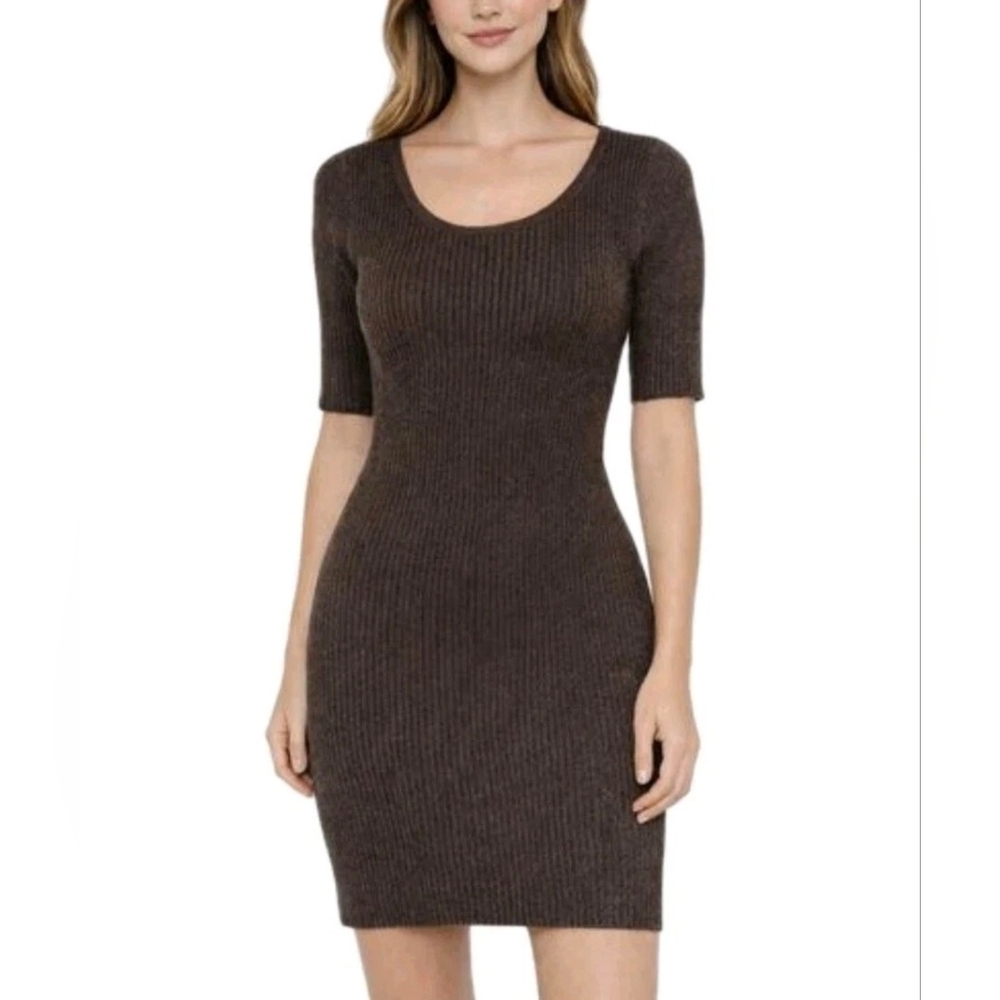 Michael Stars Mae Sweater Dress Chocolate Brown Shimmer Mini Size M